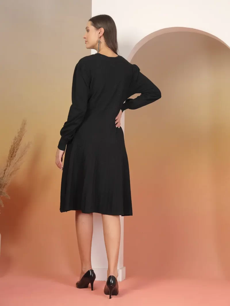 Puff Sleeves Fit & Flare Midi Dress