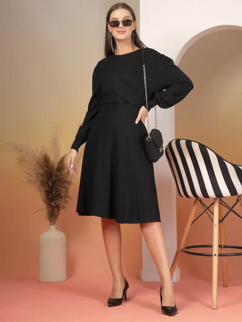 Puff Sleeves Fit & Flare Midi Dress
