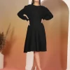 Puff Sleeves Fit & Flare Midi Dress