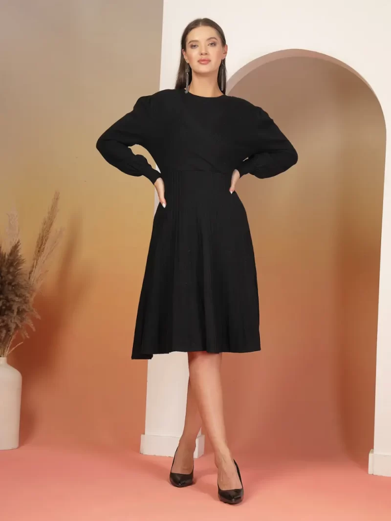Puff Sleeves Fit & Flare Midi Dress