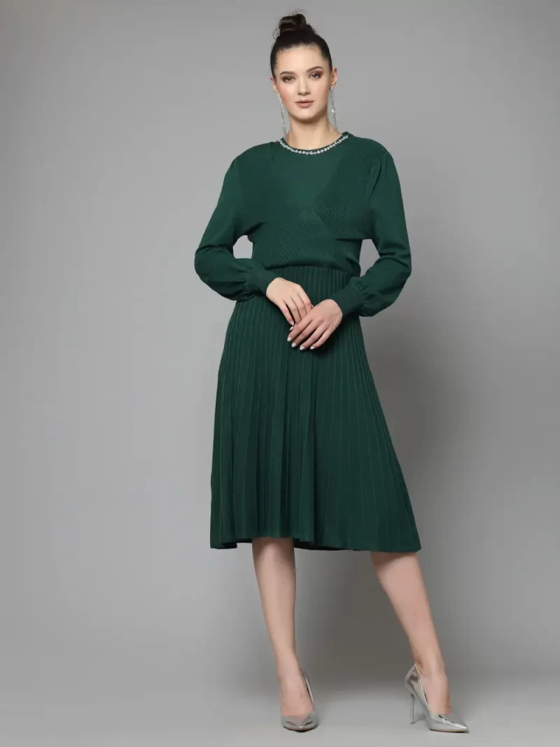 Puff Sleeves Fit & Flare Midi Dress