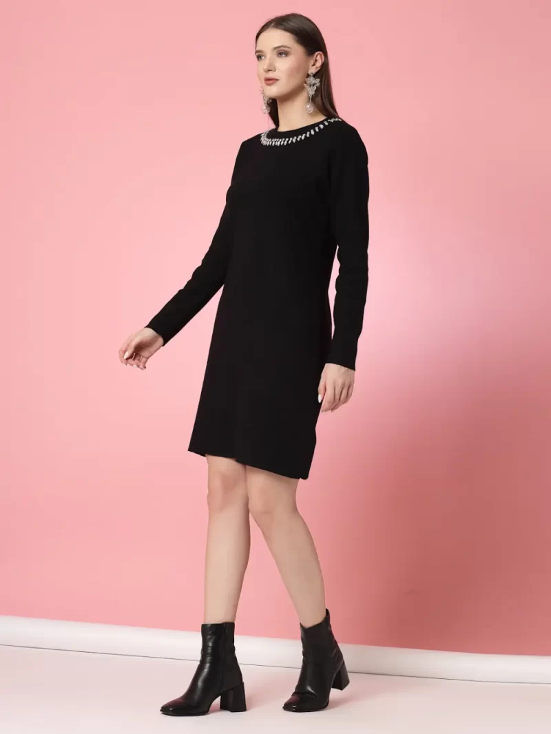 Round Neck Beads And Stones A-Line Dress