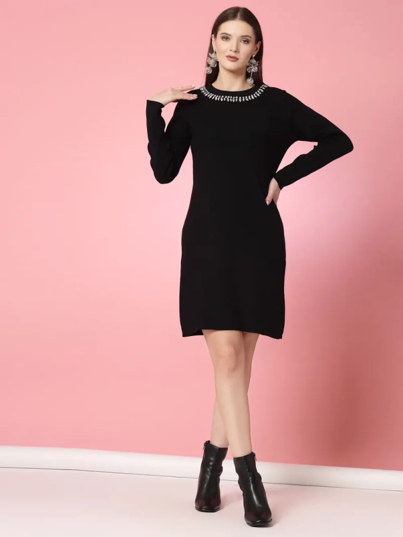 Round Neck Beads And Stones A-Line Dress