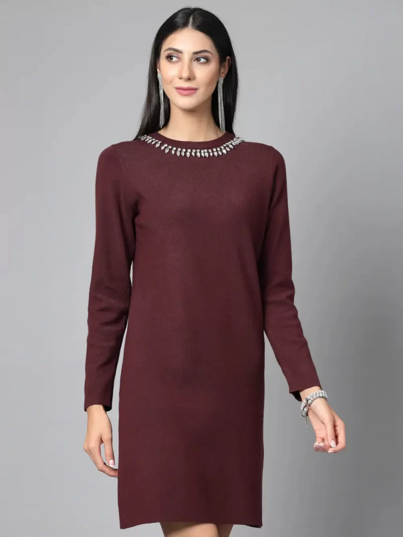Round Neck Beads And Stones A-Line Dress