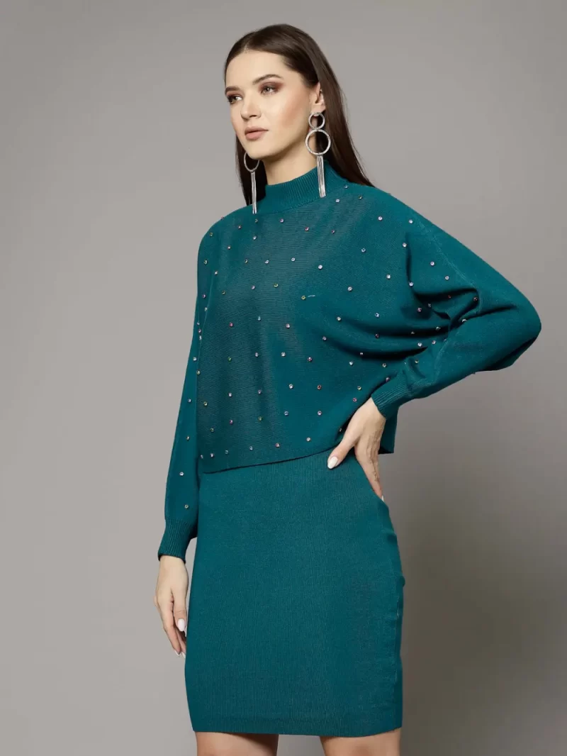 Teal Embellished Bodycon Dress