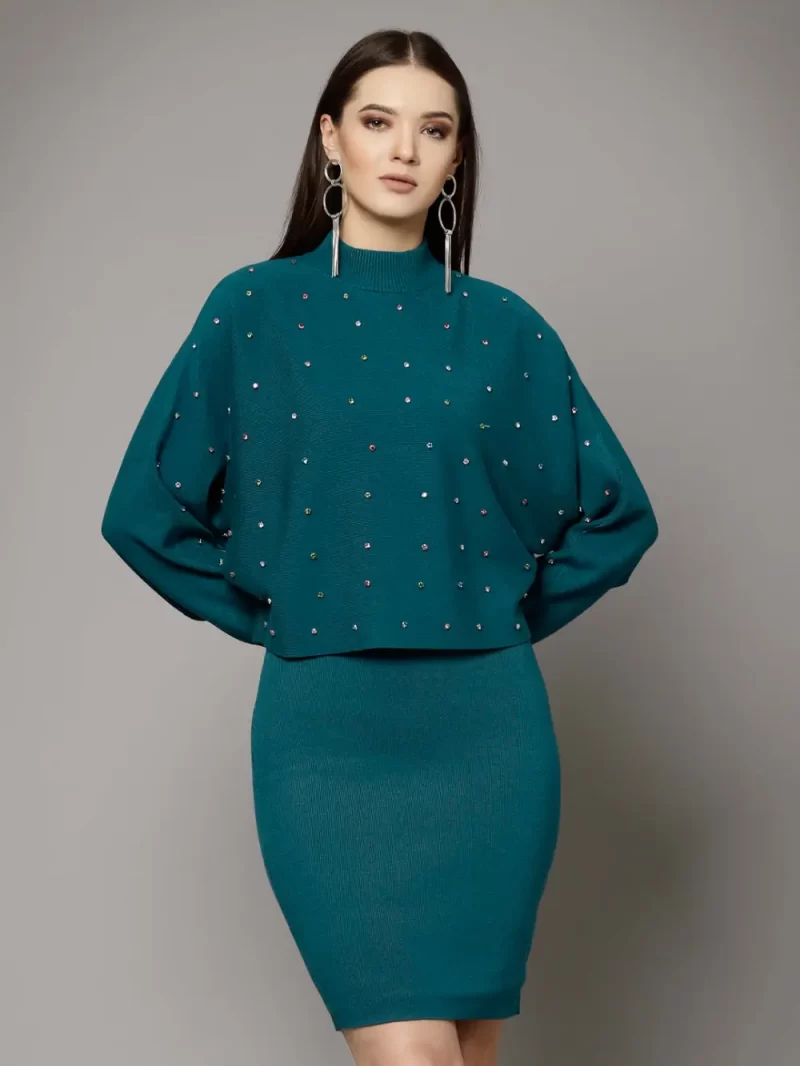 Teal Embellished Bodycon Dress