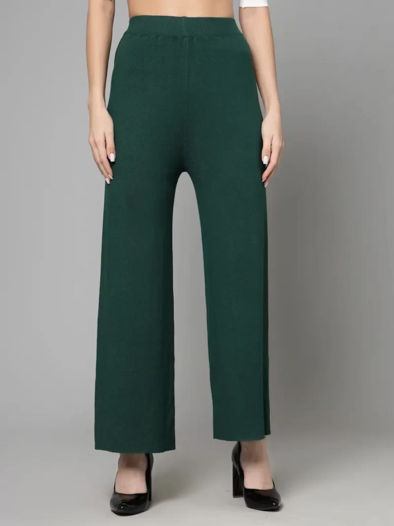 Women Mid-Rise Flared Knitted Trousers