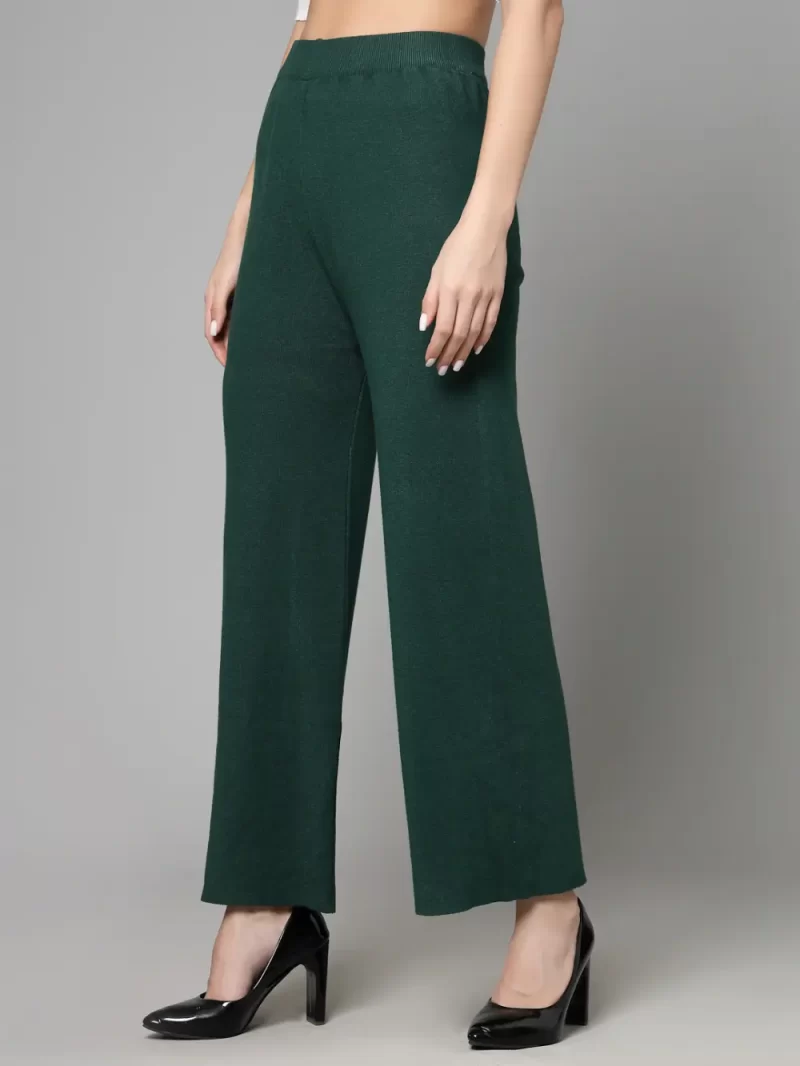 Women Mid-Rise Flared Knitted Trousers