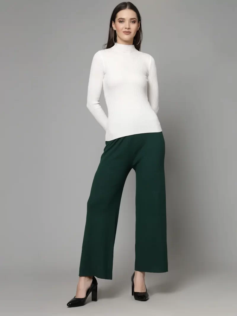 Women Mid-Rise Flared Knitted Trousers