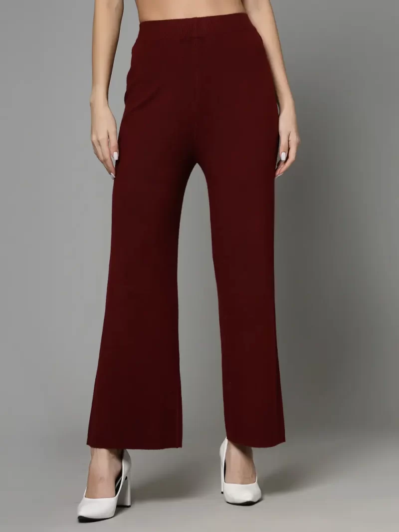 Women Mid-Rise Flared Knitted Trousers