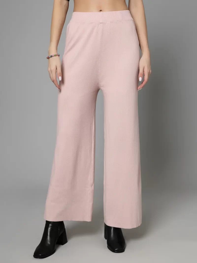 Women Mid-Rise Flared Knitted Trousers