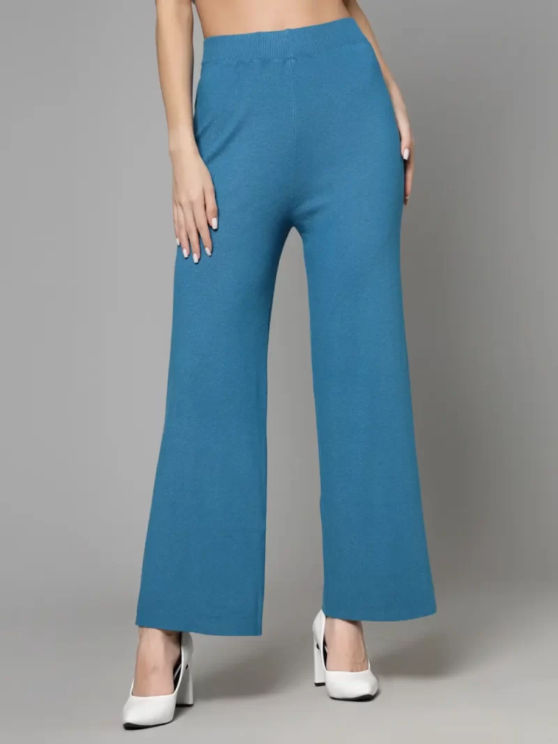 Women Mid-Rise Flared Knitted Trousers
