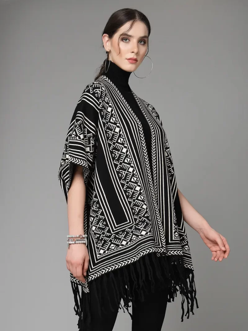 Geometric Printed Longline Poncho