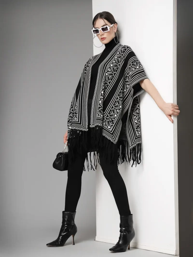 Geometric Printed Longline Poncho