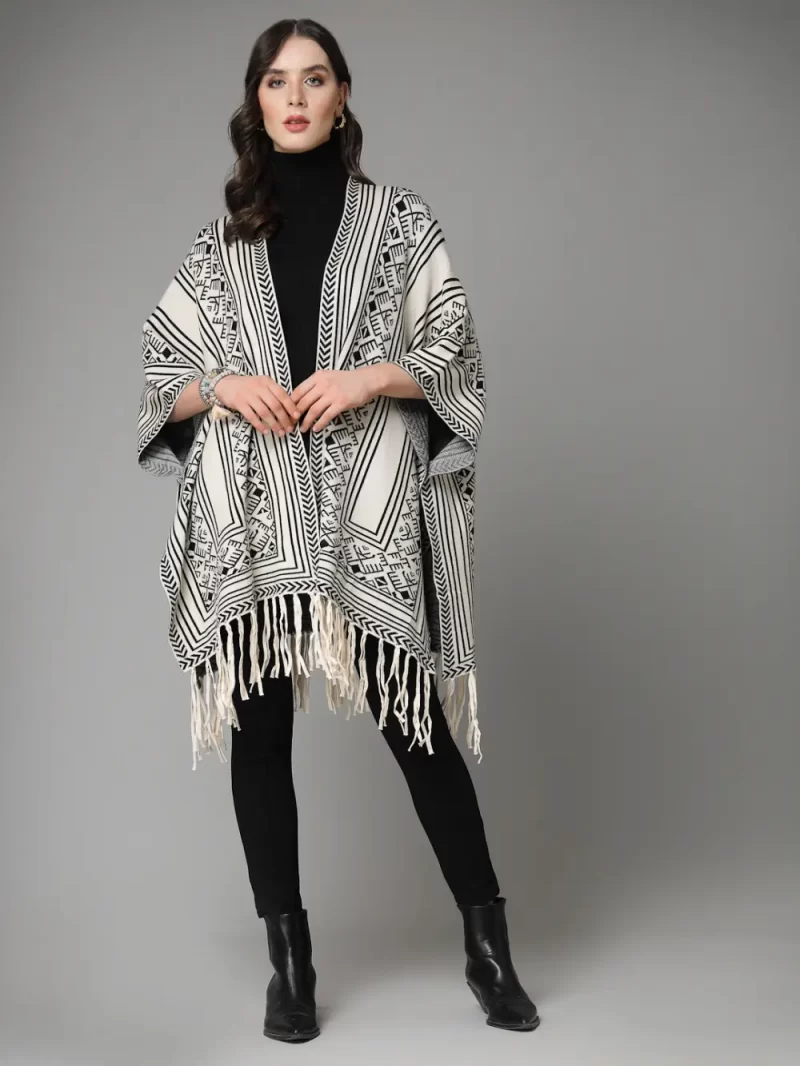 Geometric Printed Longline Poncho