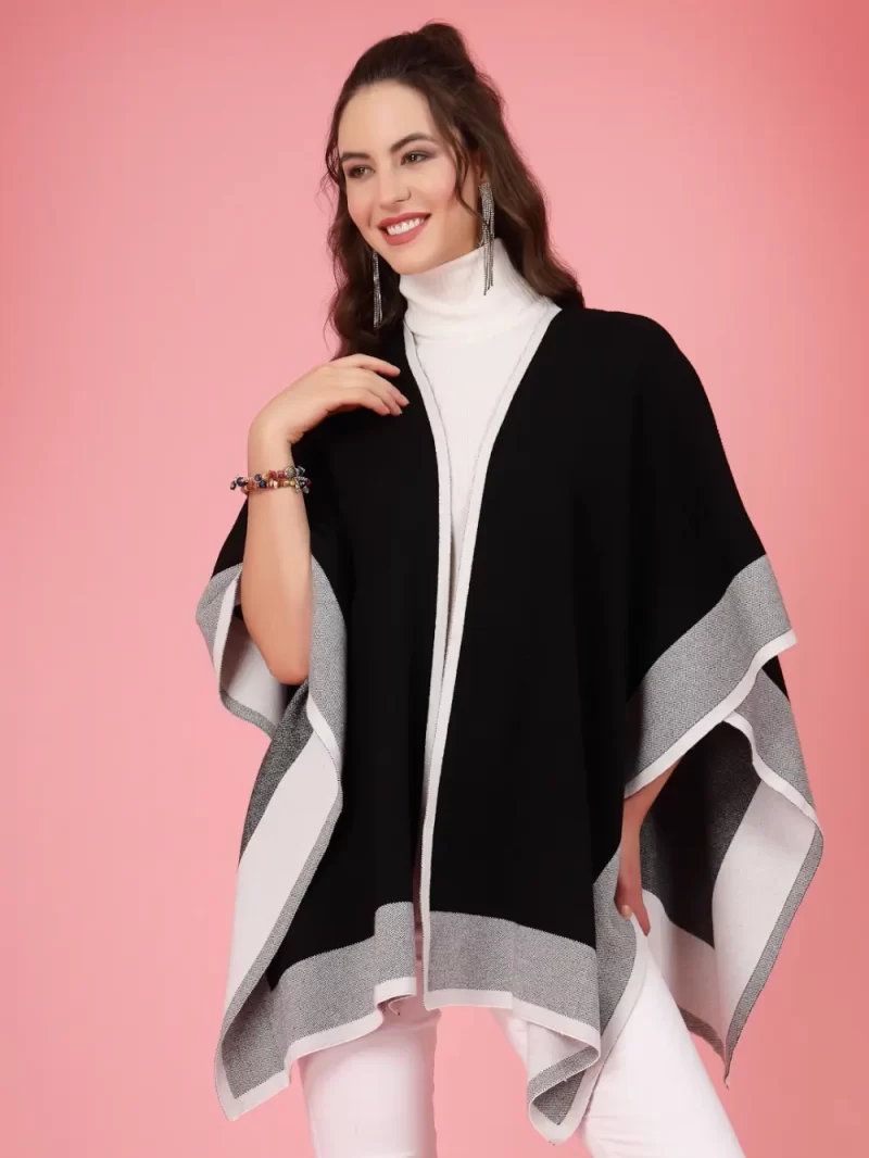 Women Self Design Longline Poncho