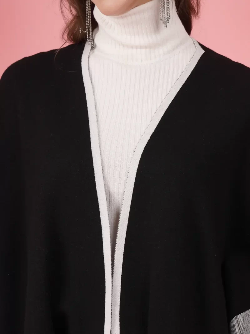 Women Self Design Longline Poncho