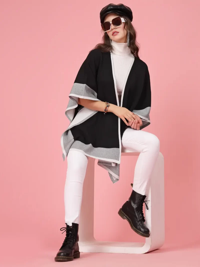 Women Self Design Longline Poncho
