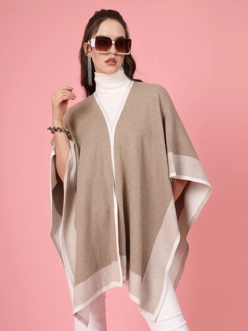 Women Self Design Longline Poncho
