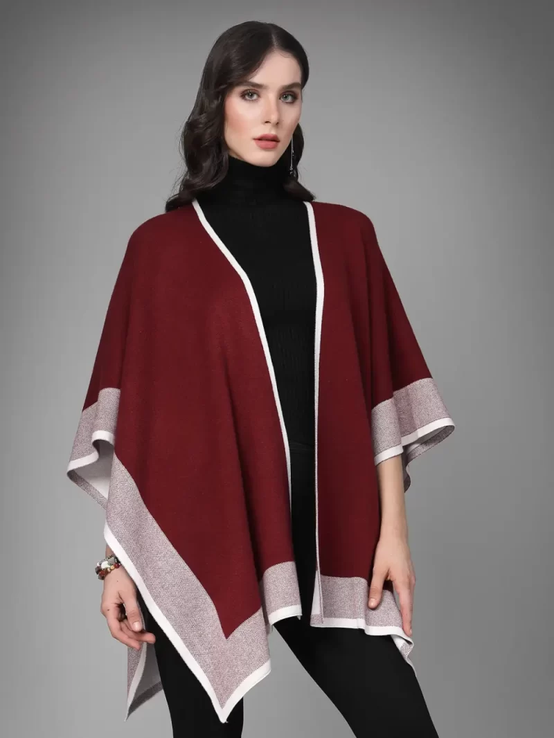 Women Self Design Longline Poncho