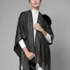 V-Neck Poncho With Fringed Detail
