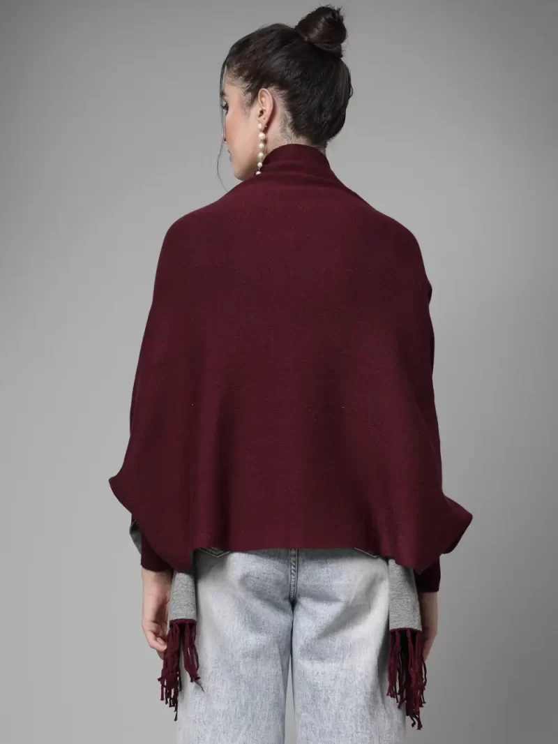 Women Longline Poncho With Fringed Detail