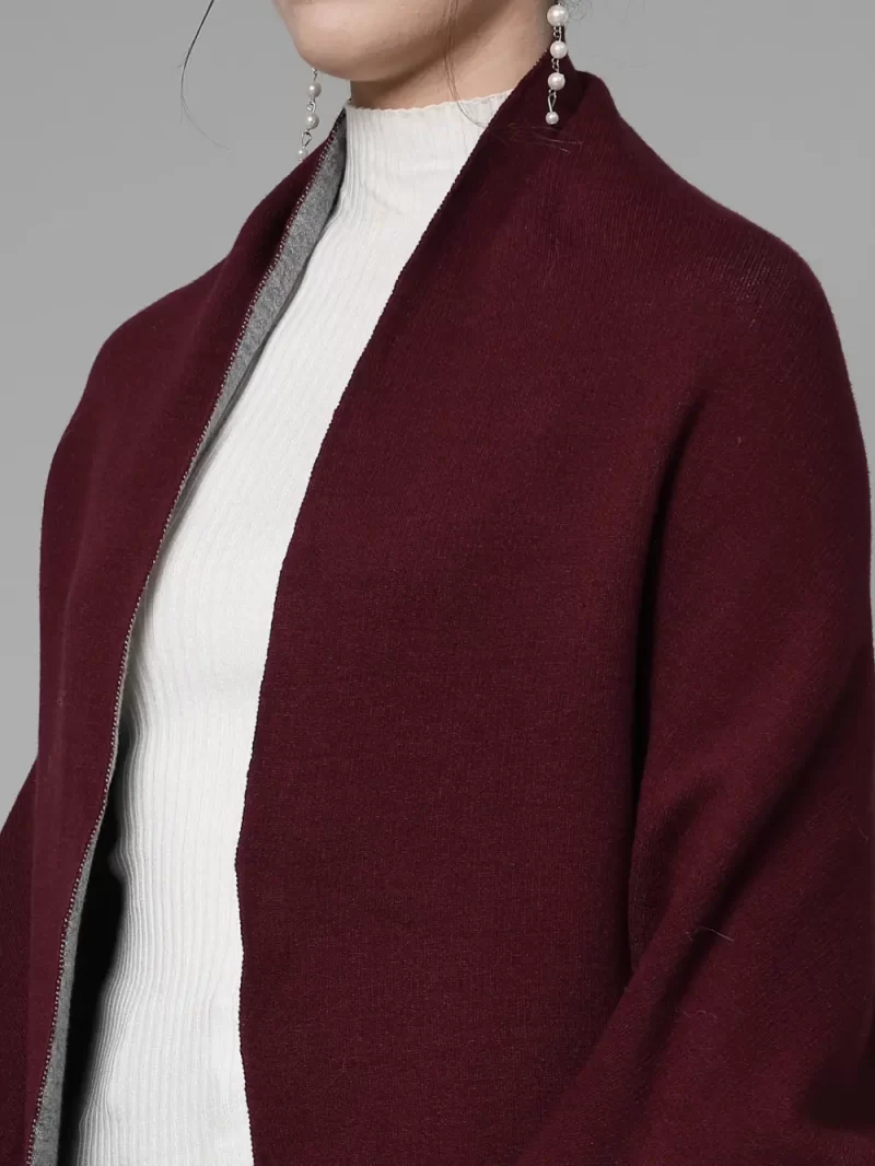 Women Longline Poncho With Fringed Detail