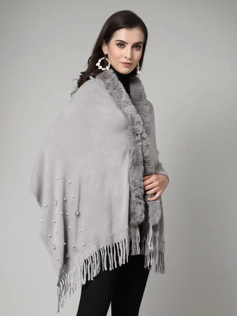 V-Neck Fuzzy Longline Poncho