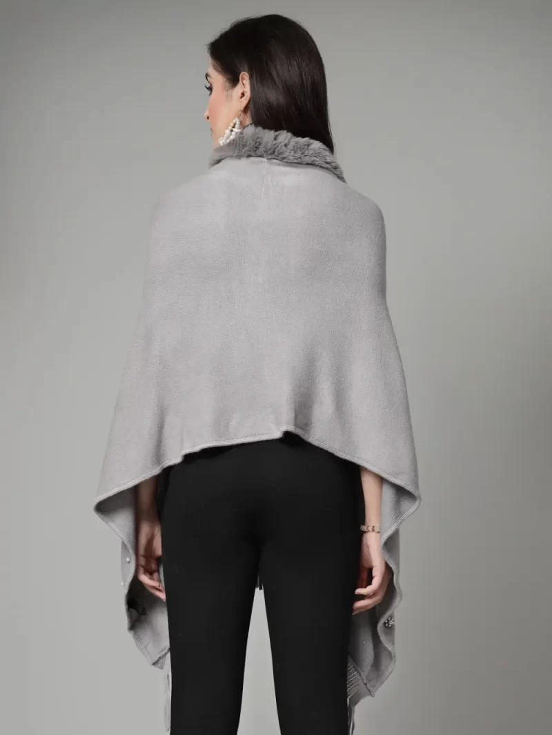 V-Neck Fuzzy Longline Poncho