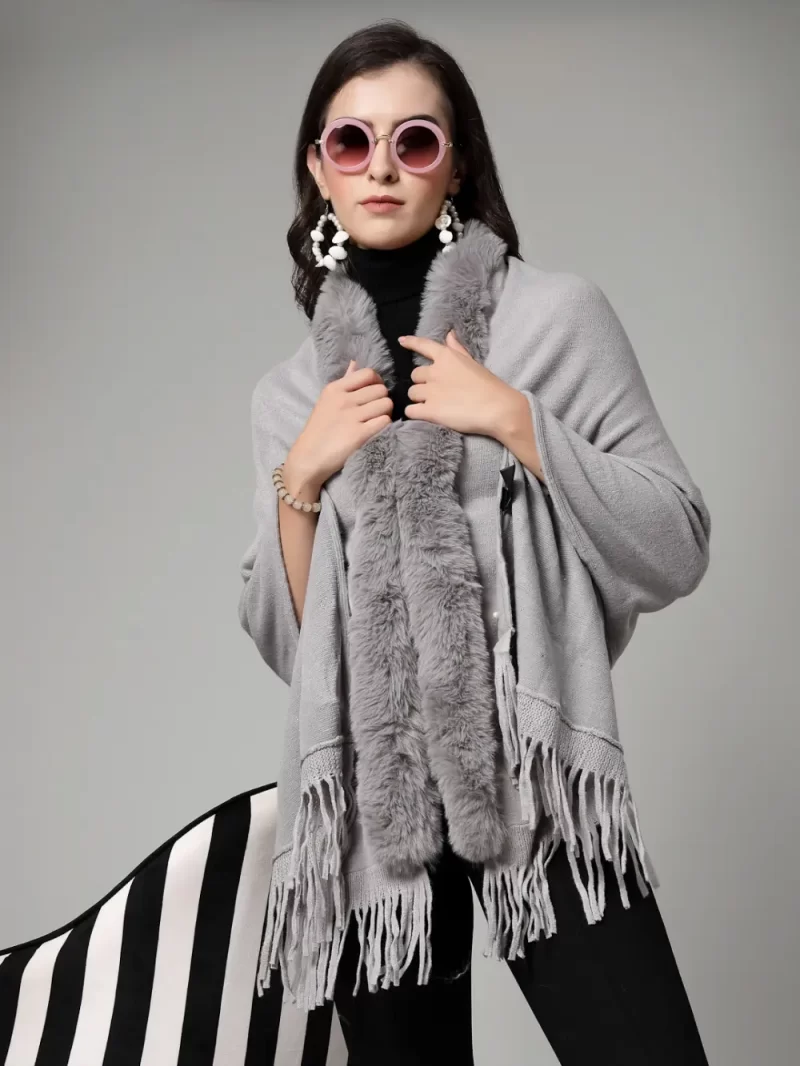V-Neck Fuzzy Longline Poncho