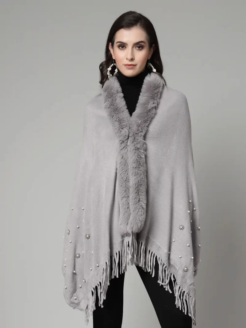 V-Neck Fuzzy Longline Poncho