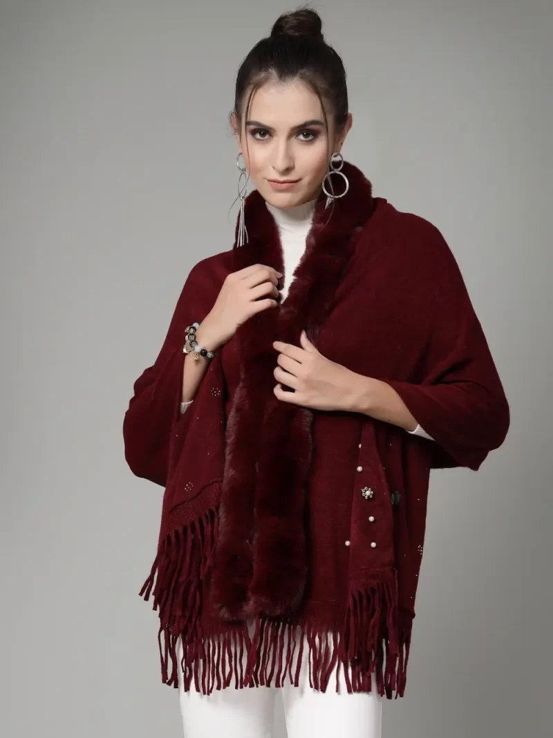 V-Neck Fuzzy Longline Poncho