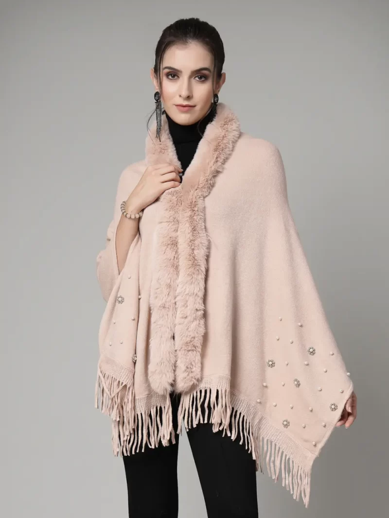 V-Neck Fuzzy Longline Poncho