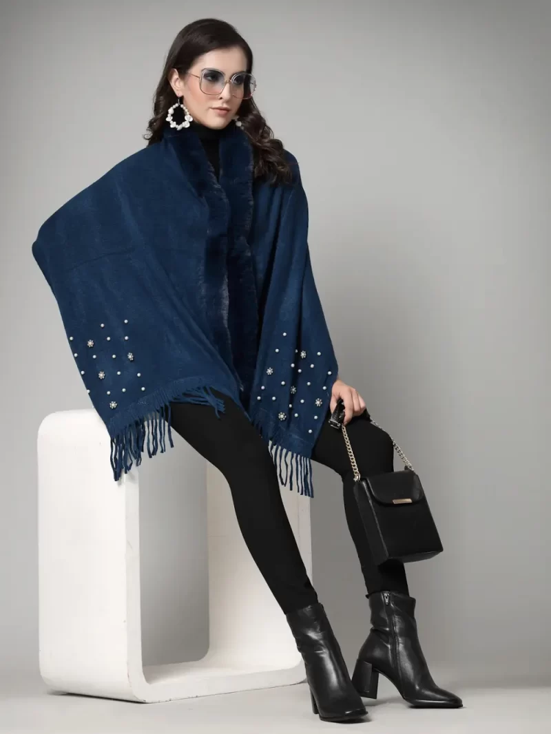V-Neck Fuzzy Longline Poncho