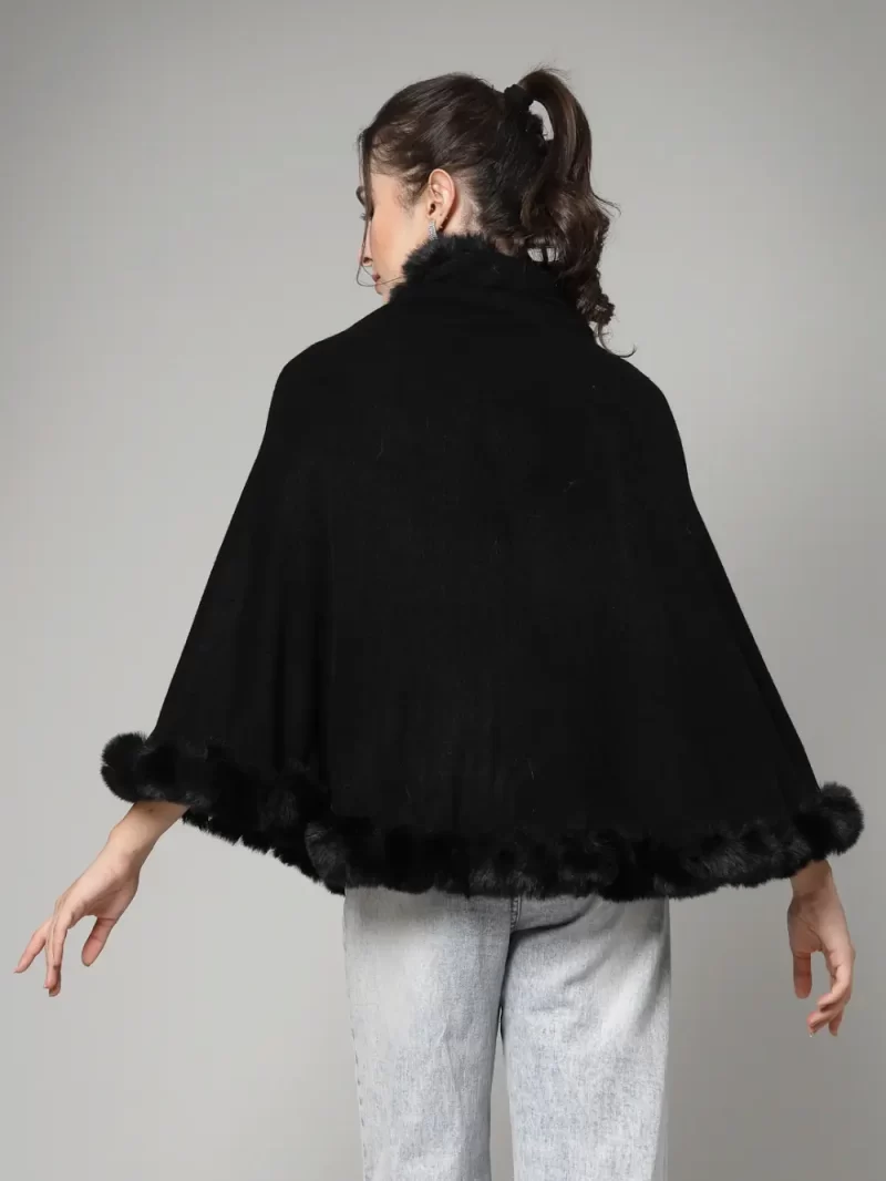Long Sleeves Poncho With Fuzzy Detail