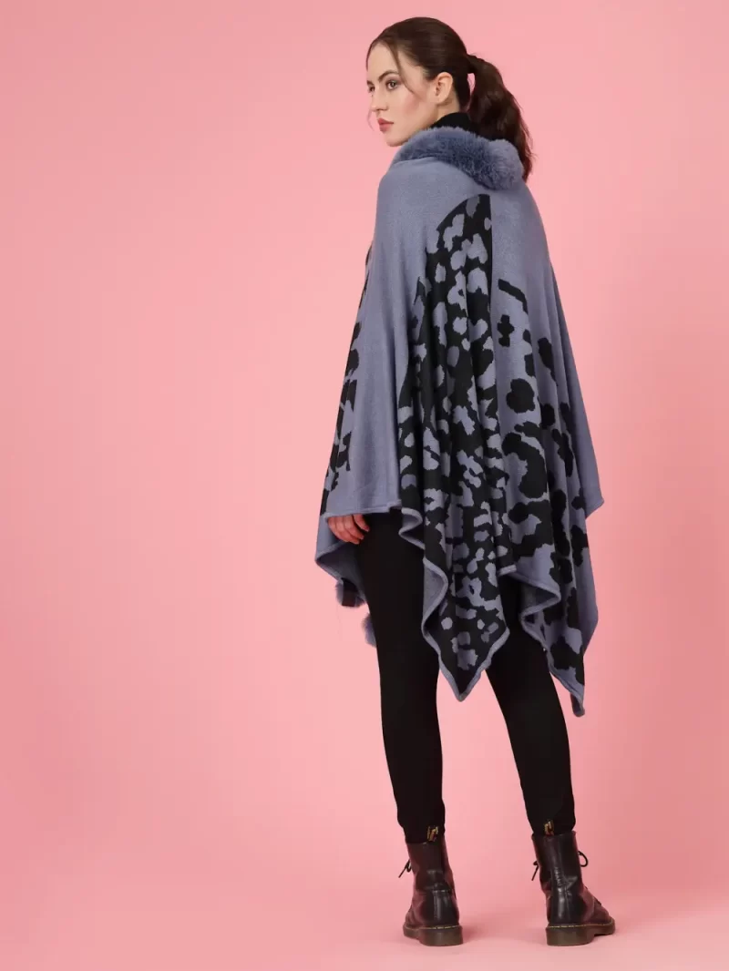 Geometric Printed V-Neck Long Sleeves Longline Poncho Sweater