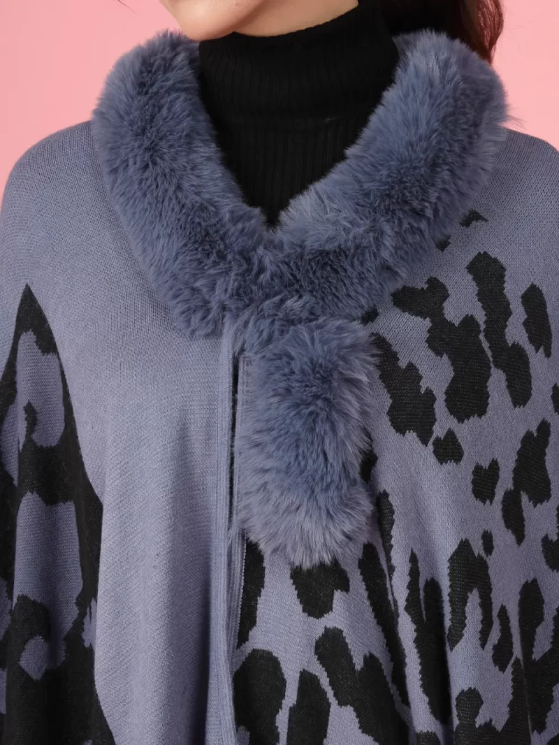 Geometric Printed V-Neck Long Sleeves Longline Poncho Sweater