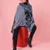 Geometric Printed V-Neck Long Sleeves Longline Poncho Sweater