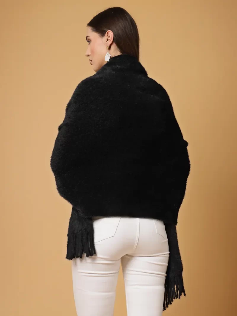 Women Longline Poncho With Fringed Detail