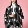 Women Printed Longline Poncho With Fringed Detail