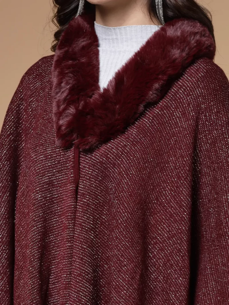 Longline Poncho With Faux Fur Detail