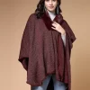 Longline Poncho With Faux Fur Detail