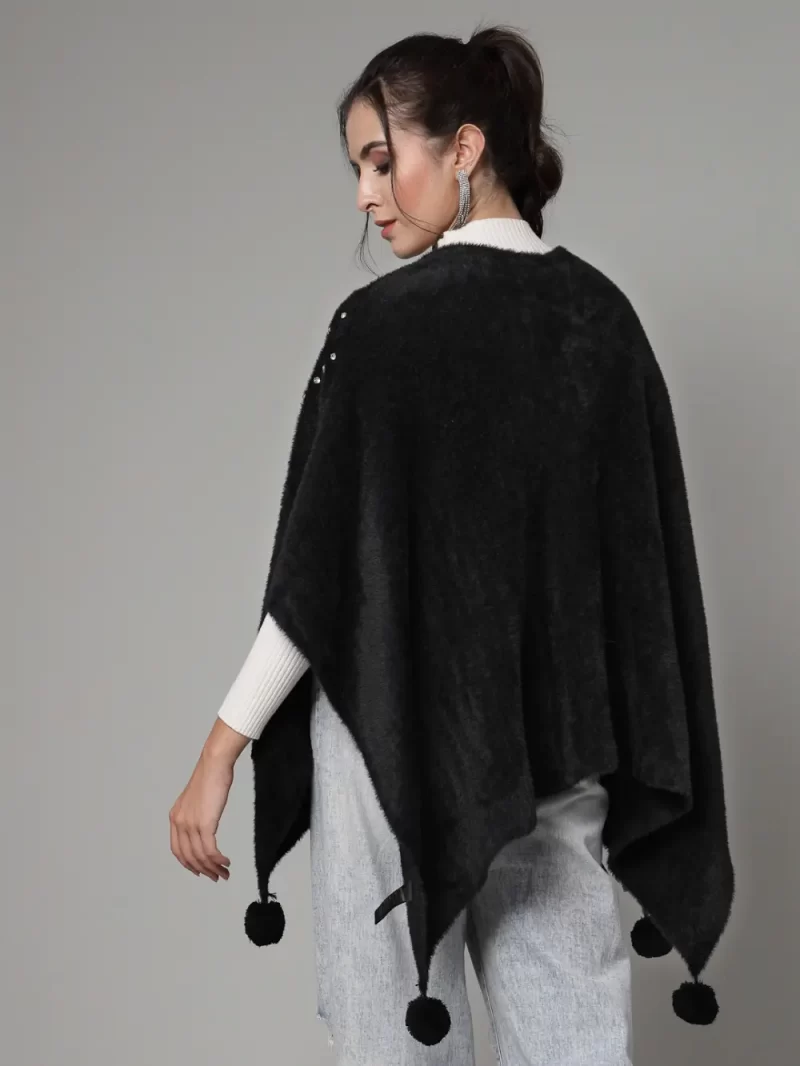 Round Neck Embellished Poncho Sweater