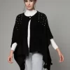 Round Neck Embellished Poncho Sweater