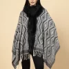 Geometric Printed Faux Fur Trim Poncho