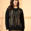 Women Embellished Round Neck Long Sleeves Pullover Sweater