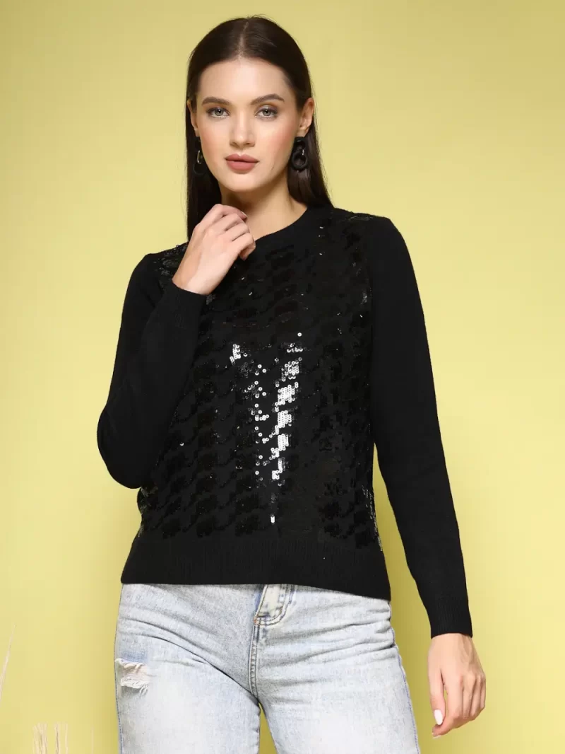 Women Self Design Embellished Sweater