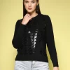 Women Self Design Embellished Sweater