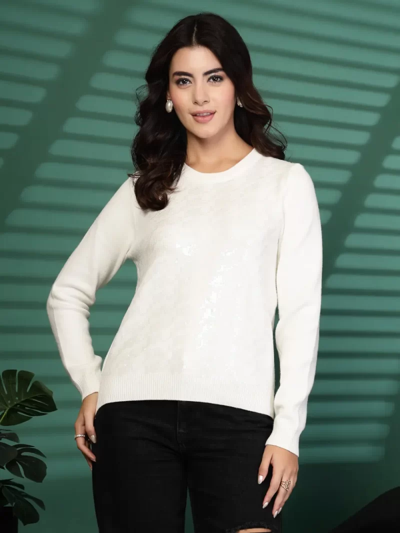 Women Self Design Embellished Sweater