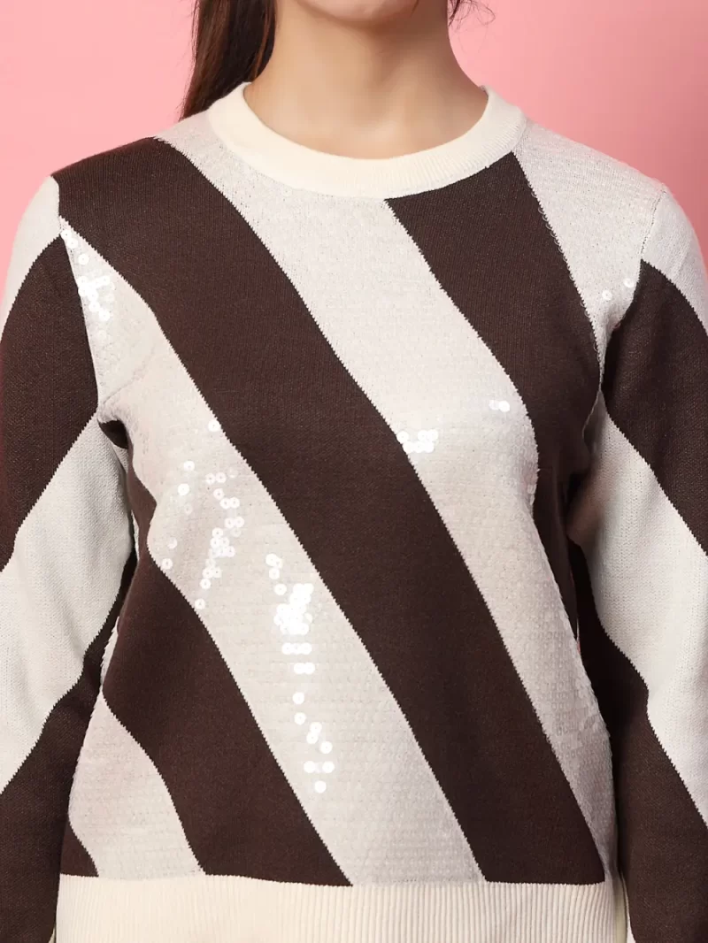 Women Colourblocked Embellished Sweater